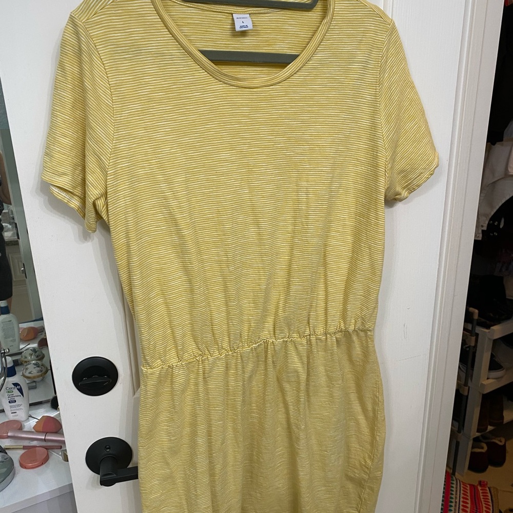 3/15 Yellow striped dress- old navy size Large